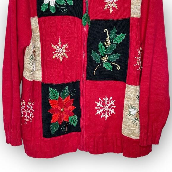 Y2K Tiara International Christmas Cardigan Beaded Grandmacore Ugly Plus Size 1X - Picture 4 of 12